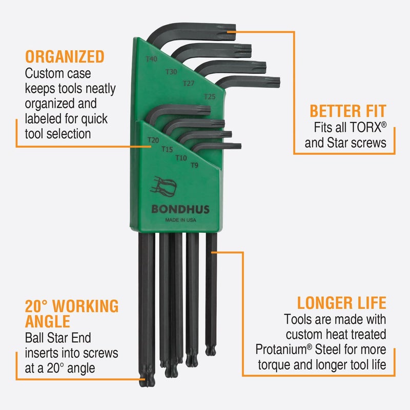 Bondhus 11332 Set of 8 BallStar L-wrenches, sizes T9-T40 - Image 2